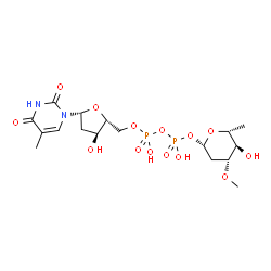 ChemSpider 2D Image | (2S,4R,5R,6R)-5-Hydroxy-4-methoxy-6-methyltetrahydro-2H-pyran-2-yl [(2R,3S,5R)-3-hydroxy-5-(5-methyl-2,4-dioxo-3,4-dihydro-1(2H)-pyrimidinyl)tetrahydro-2-furanyl]methyl dihydrogen diphosphate (non-pre
ferred name) | C17H28N2O14P2