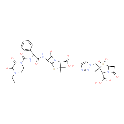ChemSpider 2D Image | (2R,3R,5S)-3-Methyl-7-oxo-3-(1H-1,2,3-triazol-1-ylmethyl)-4-thia-1-azabicyclo[3.2.0]heptane-2-carboxylic acid 4,4-dioxide - (2S,5R)-6-{[{[(4-ethyl-2,3-dioxo-1-piperazinyl)carbonyl]amino}(phenyl)acetyl
]amino}-3,3-dimethyl-7-oxo-4-thia-1-azabicyclo[3.2.0]heptane-2-carboxylic acid (1:1) | C33H39N9O12S2