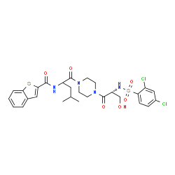 ChemSpider 2D Image | N-[1-(4-{N-[(2,4-Dichlorophenyl)sulfonyl]-D-seryl}-1-piperazinyl)-4-methyl-1-oxo-2-pentanyl]-1-benzothiophene-2-carboxamide | C28H32Cl2N4O6S2