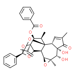ChemSpider 2D Image | (1R,2R,6S,7S,8R,10S,11S,14S,16S,17S,18R)-6,7-Dihydroxy-16-isopropenyl-4,8,18-trimethyl-5-oxo-14-phenyl-9,13,15,19-tetraoxahexacyclo[12.4.1.0~1,11~.0~2,6~.0~8,10~.0~12,16~]nonadec-3-en-17-yl benzoate | C34H34O9