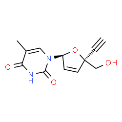 ChemSpider 2D Image | 1-[(2S,5S)-5-Ethynyl-5-(hydroxymethyl)-2,5-dihydro-2-furanyl]-5-methyl-2,4(1H,3H)-pyrimidinedione | C12H12N2O4