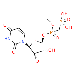 ChemSpider 2D Image | {[{[(2S,3R,4S,5S)-5-(2,4-Dioxo-3,4-dihydro-1(2H)-pyrimidinyl)-3,4-dihydroxytetrahydro-2-furanyl]oxy}(methoxy)phosphoryl]methyl}phosphonic acid | C10H16N2O11P2