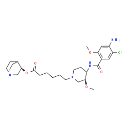 ChemSpider 2D Image | (3R)-1-Azabicyclo[2.2.2]oct-3-yl 6-{(3S)-4-[(4-amino-5-chloro-2-methoxybenzoyl)amino]-3-methoxy-1-piperidinyl}hexanoate | C27H41ClN4O5