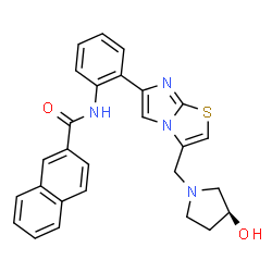 ChemSpider 2D Image | N-[2-(3-{[(3S)-3-Hydroxy-1-pyrrolidinyl]methyl}imidazo[2,1-b][1,3]thiazol-6-yl)phenyl]-2-naphthamide | C27H24N4O2S