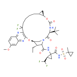 ChemSpider 2D Image | (1R,18R,20R,24S,28S)-N-[(2R)-2-(Difluoromethyl)-1-{[(1-methylcyclopropyl)sulfonyl]carbamoyl}cyclopropyl]-28-ethyl-13,13-difluoro-7-methoxy-24-(2-methyl-2-propanyl)-22,25-dioxo-2,21-dioxa-4,11,23,26-te
traazapentacyclo[24.2.1.0~3,12~.0~5,10~.0~18,20~]nonacosa-3(12),4,6,8,10-pentaene-27-carboxamide | C40H52F4N6O9S