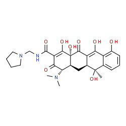 ChemSpider 2D Image | (4S,4aS,5aS,6S,12aR)-4-(Dimethylamino)-1,6,10,11,12a-pentahydroxy-6-methyl-3,12-dioxo-N-(1-pyrrolidinylmethyl)-3,4,4a,5,5a,6,12,12a-octahydro-2-tetracenecarboxamide | C27H33N3O8