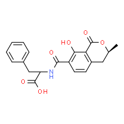 ChemSpider 2D Image | N-{[(3S)-8-Hydroxy-3-methyl-1-oxo-3,4-dihydro-1H-isochromen-7-yl]carbonyl}phenylalanine | C20H19NO6