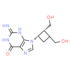 ChemSpider 2D Image | 9-[(1S,2R)-2,3-Bis(hydroxymethyl)cyclobutyl]-2-imino-1,2,3,9-tetrahydro-6H-purin-6-one | C11H15N5O3