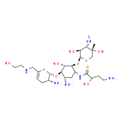 ChemSpider 2D Image | 4-Amino-N-[(2S,3S,4R,5S)-5-amino-4-{[(2S,3R)-3-amino-6-{[(2-hydroxyethyl)amino]methyl}-3,4-dihydro-2H-pyran-2-yl]oxy}-2-{[3-deoxy-4-C-methyl-3-(methylamino)-beta-D-arabinopyranosyl]oxy}-3-hydroxycyclo
hexyl]-2-hydroxybutanamide | C25H48N6O10
