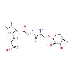 ChemSpider 2D Image | {[(3S)-2-({[(2-Amino-3-{[(2R,3R,4S,5R)-3,4,5-trihydroxytetrahydro-2H-pyran-2-yl]oxy}propanoyl)amino]acetyl}amino)-3-methylpentanoyl]amino}acetic acid (non-preferred name) | C18H32N4O10