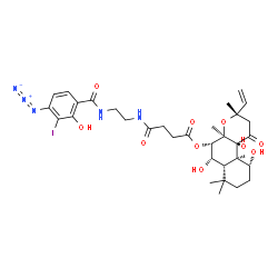ChemSpider 2D Image | (3S,4aR,5S,6S,6aS,10R,10aR,10bS)-6,10,10b-Trihydroxy-3,4a,7,7,10a-pentamethyl-1-oxo-3-vinyldodecahydro-1H-benzo[f]chromen-5-yl 4-({2-[(4-azido-2-hydroxy-3-iodobenzoyl)amino]ethyl}amino)-4-oxobutanoate | C33H44IN5O10