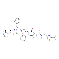ChemSpider 2D Image | N-{(4R,5R)-4-Hydroxy-1,6-diphenyl-5-[({[(4,5-~13~C_2_)-1,3-thiazol-5-yl(~13~C)methyl]oxy}carbonyl)amino]-2-hexanyl}-N~2~-{[(2-isopropyl-1,3-thiazol-4-yl)methyl](methyl)carbamoyl}valinamide | C3413C3H48N6O5S2