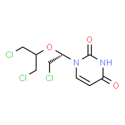 ChemSpider 2D Image | 1-{(1S)-2-Chloro-1-[(1,3-dichloro-2-propanyl)oxy]ethyl}-2,4(1H,3H)-pyrimidinedione | C9H11Cl3N2O3