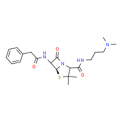 ChemSpider 2D Image | (5S)-N-[3-(Dimethylamino)propyl]-3,3-dimethyl-7-oxo-6-[(phenylacetyl)amino]-4-thia-1-azabicyclo[3.2.0]heptane-2-carboxamide | C21H30N4O3S