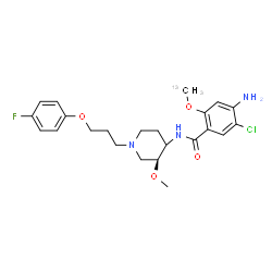 ChemSpider 2D Image | 4-Amino-5-chloro-N-{(3S)-1-[3-(4-fluorophenoxy)propyl]-3-methoxy-4-piperidinyl}-2-[(~13~C)methyloxy]benzamide | C2213CH29ClFN3O4