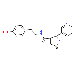 ChemSpider 2D Image | (2R)-N-[2-(4-Hydroxyphenyl)ethyl]-1-methyl-5-oxo-2-(3-pyridinyl)-3-pyrrolidinecarboxamide | C19H21N3O3