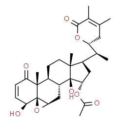 ChemSpider 2D Image | (4beta,5beta,6beta,14beta,15alpha,22R)-4,14-Dihydroxy-1,26-dioxo-5,6:22,26-diepoxyergosta-2,24-dien-15-yl acetate | C30H40O8