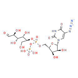 ChemSpider 2D Image | [(2S,3R,4S,5S)-5-(5-azido-2,4-dioxo-pyrimidin-1-yl)-3,4-dihydroxy-tetrahydrofuran-2-yl]methyl phosphono [(1S,2S,3S,4S)-2,3,4-trihydroxy-1-(hydroxymethyl)-5-oxo-pentyl] phosphate | C15H23N5O17P2