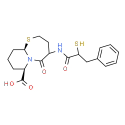ChemSpider 2D Image | (7R,10aR)-5-Oxo-4-[(3-phenyl-2-sulfanylpropanoyl)amino]octahydro-7H-pyrido[2,1-b][1,3]thiazepine-7-carboxylic acid | C19H24N2O4S2