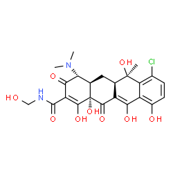ChemSpider 2D Image | (4R,4aR,5aR,6R,12aS)-7-Chloro-4-(dimethylamino)-1,6,10,11,12a-pentahydroxy-N-(hydroxymethyl)-6-methyl-3,12-dioxo-3,4,4a,5,5a,6,12,12a-octahydro-2-tetracenecarboxamide | C23H25ClN2O9