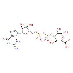 ChemSpider 2D Image | (2S,3R,4S,5S)-4-{[{[{[(2S,3R,4S,5S)-3,4-Dihydroxy-5-(2-imino-6-oxo-1,2,3,6-tetrahydro-9H-purin-9-yl)tetrahydro-2-furanyl]methoxy}(hydroxy)phosphoryl]oxy}(hydroxy)phosphoryl]oxy}-3,5,6-trihydroxytetrah
ydro-2H-pyran-2-carboxylic acid (non-preferred name) | C16H23N5O17P2