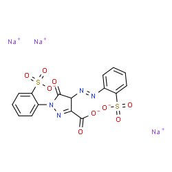 ChemSpider 2D Image | Trisodium 5-oxo-1-(2-sulfonatophenyl)-4-[(E)-(2-sulfonatophenyl)diazenyl]-4,5-dihydro-1H-pyrazole-3-carboxylate | C16H9N4Na3O9S2