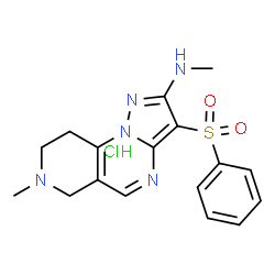 ChemSpider 2D Image | N,7-Dimethyl-3-(phenylsulfonyl)-6,7,8,9-tetrahydropyrazolo[1,5-a]pyrido[3,4-e]pyrimidin-2-amine hydrochloride (1:1) | C17H20ClN5O2S