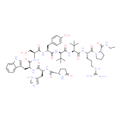ChemSpider 2D Image | 5-Oxo-L-prolyl-L-histidyl-L-tryptophyl-L-seryl-L-tyrosyl-3-methyl-D-valyl-3-methyl-L-valyl-L-arginyl-N-ethyl-L-prolinamide | C59H84N16O12