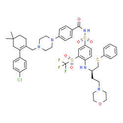 ChemSpider 2D Image | 4-(4-{[2-(4-Chlorophenyl)-4,4-dimethyl-1-cyclohexen-1-yl]methyl}-1-piperazinyl)-N-[(4-{[(2R)-4-(4-morpholinyl)-1-(phenylsulfanyl)-2-butanyl]amino}-3-[(trifluoromethyl)sulfonyl]phenyl)sulfonyl]benzamid
e | C47H55ClF3N5O6S3
