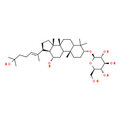 ChemSpider 2D Image | (3alpha,5xi,9xi,12alpha,13alpha,14beta,20E)-12,25-Dihydroxydammar-20(22)-en-3-yl beta-D-glucopyranoside | C36H62O8