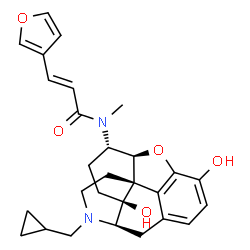 ChemSpider 2D Image | (2E)-N-[(5beta,6alpha)-17-(Cyclopropylmethyl)-3,14-dihydroxy-4,5-epoxymorphinan-6-yl]-3-(3-furyl)-N-methylacrylamide | C28H32N2O5