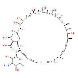 ChemSpider 2D Image | (1S,3S,4R,7R,9R,11S,15S,16R,17R,18S,21Z,25Z,33S,35S,36S,37S)-33-[(3-Amino-3,6-dideoxy-alpha-D-mannopyranosyl)oxy]-1,3,4,7,9,11,17,37-octahydroxy-15,16,18-trimethyl-13-oxo-14,39-dioxabicyclo[33.3.1]non
atriaconta-19,21,25,27,29,31-hexaene-36-carboxylic acid | C47H75NO17
