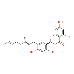 ChemSpider 2D Image | (2S)-2-{5-[(2E)-3,7-Dimethyl-2,6-octadien-1-yl]-2,4-dihydroxyphenyl}-5,7-dihydroxy-2,3-dihydro-4H-chromen-4-one | C25H28O6