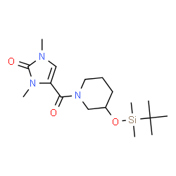 ChemSpider 2D Image | 4-[(3-{[Dimethyl(2-methyl-2-propanyl)silyl]oxy}-1-piperidinyl)carbonyl]-1,3-dimethyl-1,3-dihydro-2H-imidazol-2-one | C17H31N3O3Si