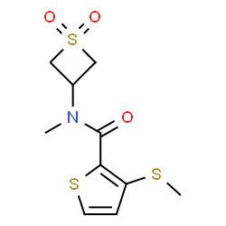 ChemSpider 2D Image | N-(1,1-Dioxido-3-thietanyl)-N-methyl-3-(methylsulfanyl)-2-thiophenecarboxamide | C10H13NO3S3