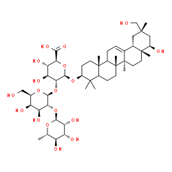ChemSpider 2D Image | (3beta,5xi,9xi,22beta)-22,29-Dihydroxyolean-12-en-3-yl 6-deoxy-alpha-L-mannopyranosyl-(1->2)-beta-D-galactopyranosyl-(1->2)-beta-D-glucopyranosiduronic acid | C48H78O18