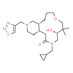 ChemSpider 2D Image | (4aS,9R,15aR)-7-(Cyclopropylmethyl)-9-hydroxy-10,10-dimethyl-2-(1,2,3-thiadiazol-4-ylmethyl)tetradecahydropyrido[4,3-i][1,6]oxazacyclotridecin-6(7H)-one | C23H38N4O3S