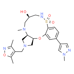 ChemSpider 2D Image | (3aR,6R,14aS)-2-[(3,5-Dimethyl-1,2-oxazol-4-yl)methyl]-4-methyl-12-(1-methyl-1H-pyrazol-4-yl)-1,2,3,3a,4,5,6,7,8,14a-decahydropyrrolo[3,4-g][9,1,2,6]benzoxathiadiazacycloundecin-6-ol 9,9-dioxide | C24H32N6O5S