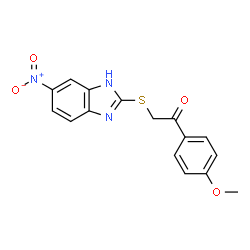 ChemSpider 2D Image | 1-(4-Methoxyphenyl)-2-[(6-nitro-1H-benzimidazol-2-yl)sulfanyl]ethanone | C16H13N3O4S