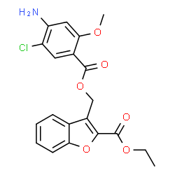 ChemSpider 2D Image | Ethyl 3-{[(4-amino-5-chloro-2-methoxybenzoyl)oxy]methyl}-1-benzofuran-2-carboxylate | C20H18ClNO6
