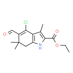 ChemSpider 2D Image | ethyl 4-chloro-5-formyl-3,6,6-trimethyl-1,7-dihydroindole-2-carboxylate | C15H18ClNO3