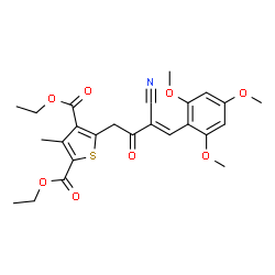 ChemSpider 2D Image | Diethyl 5-[(3E)-3-cyano-2-oxo-4-(2,4,6-trimethoxyphenyl)-3-buten-1-yl]-3-methyl-2,4-thiophenedicarboxylate | C25H27NO8S