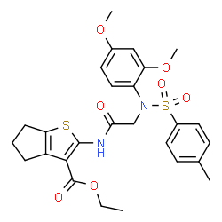 ChemSpider 2D Image | Ethyl 2-({N-(2,4-dimethoxyphenyl)-N-[(4-methylphenyl)sulfonyl]glycyl}amino)-5,6-dihydro-4H-cyclopenta[b]thiophene-3-carboxylate | C27H30N2O7S2