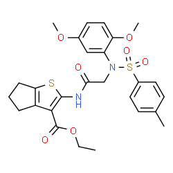 ChemSpider 2D Image | Ethyl 2-({N-(2,5-dimethoxyphenyl)-N-[(4-methylphenyl)sulfonyl]glycyl}amino)-5,6-dihydro-4H-cyclopenta[b]thiophene-3-carboxylate | C27H30N2O7S2
