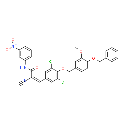ChemSpider 2D Image | (2Z)-3-(4-{[4-(Benzyloxy)-3-methoxybenzyl]oxy}-3,5-dichlorophenyl)-2-cyano-N-(3-nitrophenyl)acrylamide | C31H23Cl2N3O6