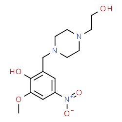 ChemSpider 2D Image | 2-{[4-(2-Hydroxyethyl)-1-piperazinyl]methyl}-6-methoxy-4-nitrophenol | C14H21N3O5
