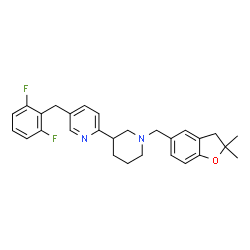 ChemSpider 2D Image | 5-(2,6-Difluorobenzyl)-2-{1-[(2,2-dimethyl-2,3-dihydro-1-benzofuran-5-yl)methyl]-3-piperidinyl}pyridine | C28H30F2N2O