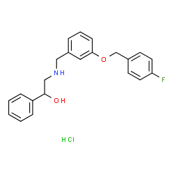 ChemSpider 2D Image | 2-({3-[(4-Fluorobenzyl)oxy]benzyl}amino)-1-phenylethanol hydrochloride (1:1) | C22H23ClFNO2