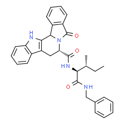 ChemSpider 2D Image | (7S)-N-[(2S,3R)-1-(Benzylamino)-3-methyl-1-oxo-2-pentanyl]-5-oxo-7,8,13,13b-tetrahydro-5H-benzo[1,2]indolizino[8,7-b]indole-7-carboxamide | C32H32N4O3