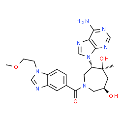 ChemSpider 2D Image | [(3S,4S,6R)-3-(6-Amino-9H-purin-9-yl)-4,6-dihydroxy-4-methyl-1-azepanyl][1-(2-methoxyethyl)-1H-benzimidazol-5-yl]methanone | C23H28N8O4